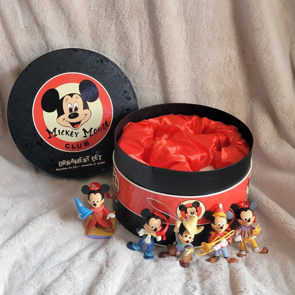 Disney Store Mickey Mouse Club Ornament Set W/5 Ornaments & Box - PLEASE READ